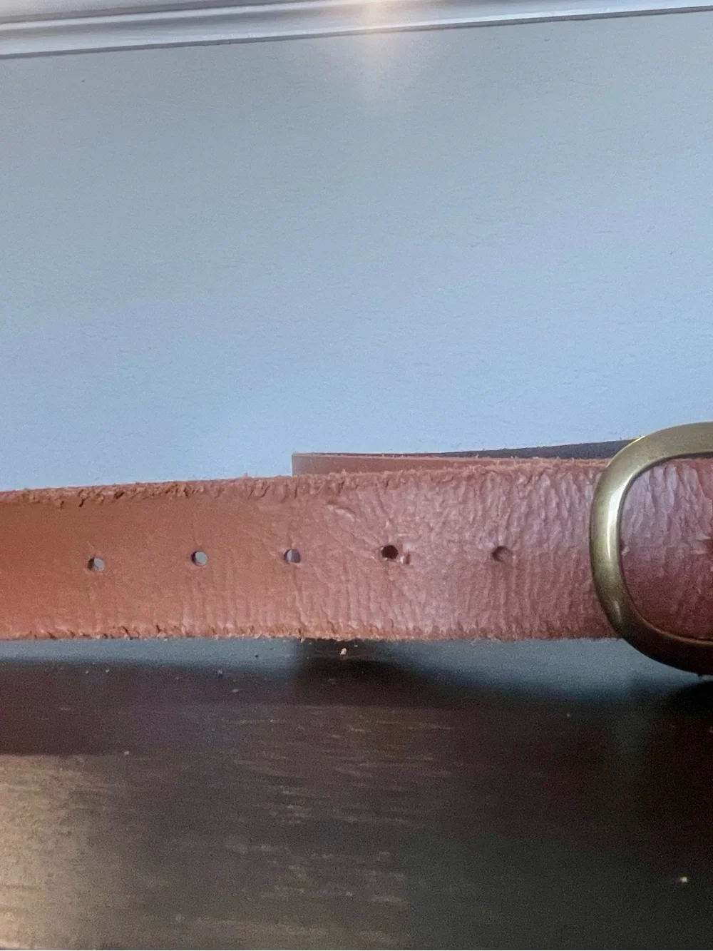 Women’s Classic Tan Leather Belt with Brass Oval Buckle Medium